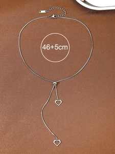 Detail of silver heart Y-necklace showing 46+5cm adjustable chain and double heart pendants