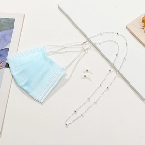 Detailed silver metal bead chain with lobster clasps and silicone loops for glasses