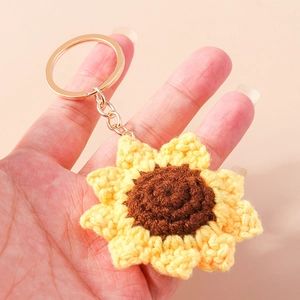 Handmade Crocheted Sunflower Keychain Knitted Wool Yarn Sun Flower Bag Pendant Gift For Women Girls Decorative Key Ring