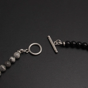 Collier pour hommes en pierre naturelle jaspe obsidienne avec fermoir OT en acier inoxydable