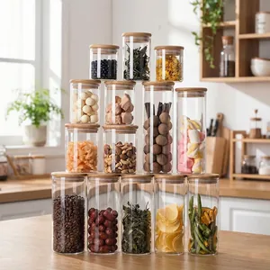 Glass Food Storage Jars With Airtight Bamboo Lids High Borosilicate Canisters For Kitchen Grains Coffee Beans Snacks