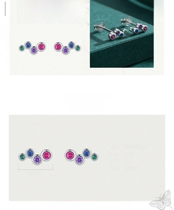 Macro detail of S925 sterling silver rainbow stud earrings with colorful cubic zirconia