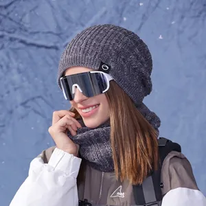 Winter Hat And Neck Warmer Set Acrylic Knitted Cable Knit Fleece Lined Thick Warm Windproof Outdoor Skiing Women Men