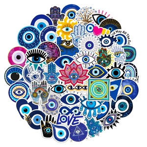 Dettaglio degli adesivi in PVC impermeabile Evil Eye e Mano di Fatima in design bohémien