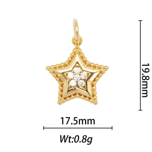 Gold plated 18k star pendant with clear crystals, dimensions 19.8mm by 17.5mm