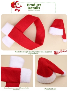 Macro detail of high-quality plush fabric and stitching on Christmas wine bottle scarf and hat