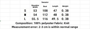 Tableau des tailles détaillé pour gilet en maille avec mesures S, M et L