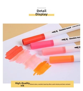 Detailed brush stroke effect of dual tip watercolor markers in vibrant warm colors