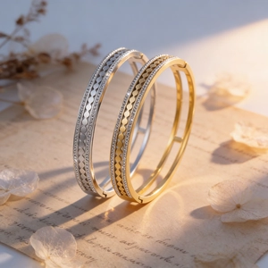 Luxury Stainless Steel Hollow Bangle For Women Double Row Rhinestone Inlaid Gold Silver Plated Elegant Fashion Jewelry
