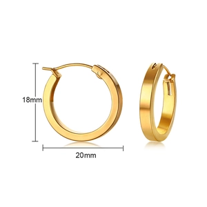 Detailed size view of 20mm gold stainless steel hoop earrings with hinge closure