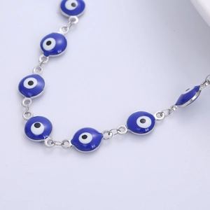 Adjustable stainless steel evil eye bracelet featuring blue enamel charms for women