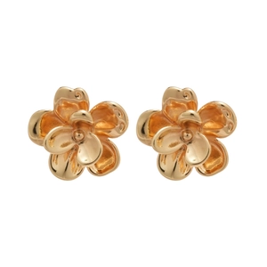 Elegant gold flower stud earrings with polished metallic finish and 3D floral design