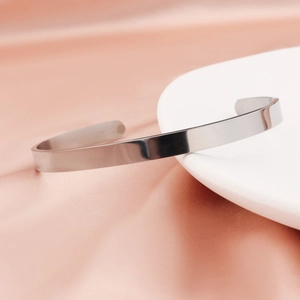 Minimalist 6mm silver stainless steel open C-shaped cuff bracelet for women
