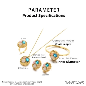 Detailed set of 18K gold plated stainless steel jewelry with colorful zircon gemstones