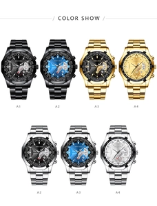 Detailed grid of stainless steel watches with multi-dial faces and date display
