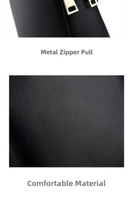 Detail of gold metal zipper and black pebble leather texture on a crossbody phone bag