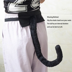 Black plush animal tail accessory with flexible inner frame and elastic waist band