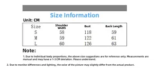 Detailed size chart for faux fur hoodie with specific chest and shoulder dimensions