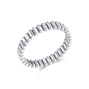 Vintage S925 sterling silver beaded ring with textured ribbed finish on white background