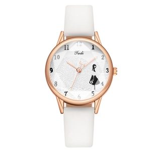 Women Fashion Quartz Watch Rose Gold Metal Case PU Leather Strap Artistic Silhouette Analog Display Casual Wristwatch