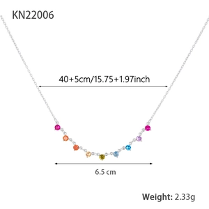 Detailed view of S925 silver rainbow gemstone necklace with 6.5cm width colorful pendant