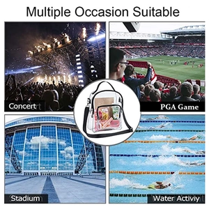 Clear PVC bag usage scenes for concerts, stadiums, golf, and water activities events