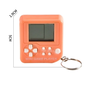 Mini retro handheld Tetris game player keychain in orange with 5cm height dimensions