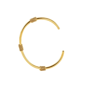 Vintage style gold stainless steel C-shaped open bracelet with twisted wire accents