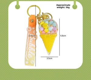 Detailed view of ice cream keychain with dimensions showing 13.5cm total length