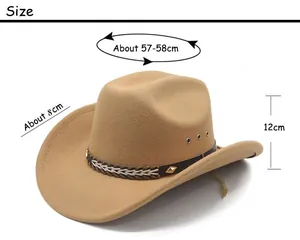 Size chart showing western wool cowboy hat dimensions including brim and circumference