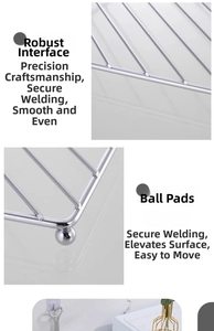 Detailed close-up of iron welding points and rounded metal support feet on a kitchen pad