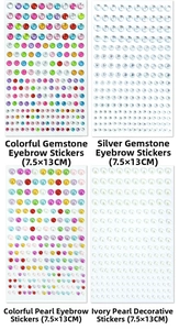 Detail view of 7.5x13cm self-adhesive face gems and pearl stickers for DIY craft decoration