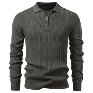 Men Knit Sweater Long Sleeve Business Casual Half Zip Lapel Slim Fit Viscose Polyester Textured Ribbed Pullover