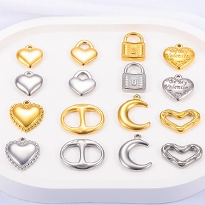 Stainless Steel Pendants Charms DIY Jewelry Making Polished Heart Moon Lock Butterfly Wing Paperclip Oval Shapes
