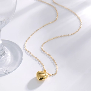 Minimalist 18k gold plated brass puffy heart pendant necklace for a stylish luxury look