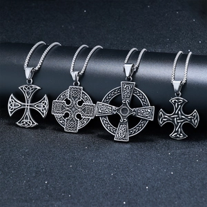 Celtic Knot Cross Pendant Necklace Stainless Steel Vintage Silver Religious Nordic Punk Gothic Jewelry For Men