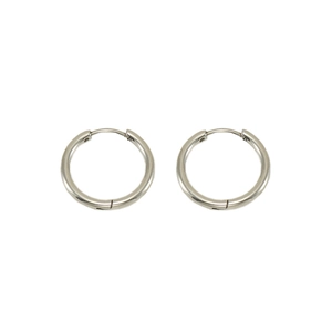 Minimalist silver 18K titanium steel hoop earrings for men and women on white background