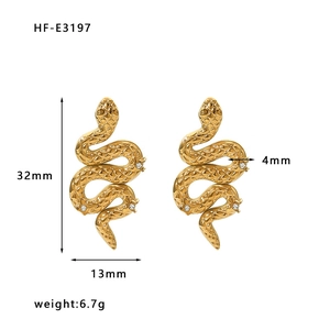 18K gold plated stainless steel snake earrings HF-E3197 weighing 6.7g and 32mm long