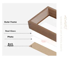 Structural breakdown of a dark walnut wood photo frame with glass and backboard detail