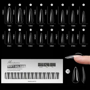 Tabella taglie con lunghezze e larghezze per 16 misure di unghie finte soft gel