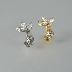 Studs de lèvre et cartilage en titane F136 avec zircons marquise or et argent