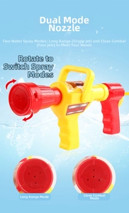 Detail of dual-mode nozzle on fire extinguisher water gun showing spray and jet functions
