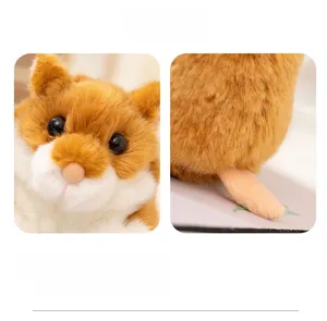 Close-up of the fluffy plush fur and facial features of a cute ginger hamster doll