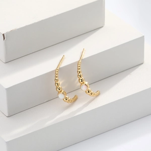Minimalist S925 sterling silver gold plated earrings with white opal gemstone inlay