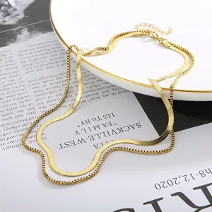 Minimalist Stainless Steel Layered Necklace For Women Gold Plated Snake And Box Chain Adjustable Vintage French Jewelry