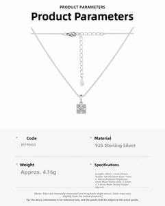 Detail of S925 sterling silver necklace with square cubic zirconia and S925 hallmark stamp
