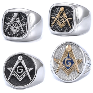 Men Masonic Signet Ring Stainless Steel Retro Freemasonry Symbol G Square Compasses Punk Vintage Biker Jewelry