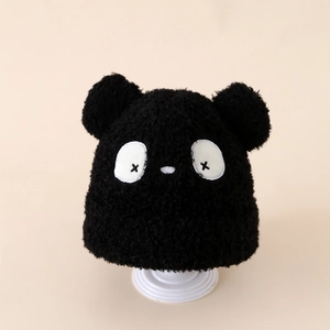 Bonnet en maille panda pour enfant avec doublure en peluche et oreilles d'ours