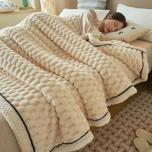 Soft Blanket Thick Warm Winter Double-Sided Tortoise Velvet 3D Bubble Texture Bedding Sofa Throw Cozy Grade A