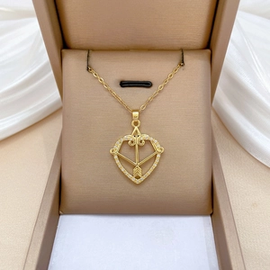 Cupid Heart Arrow Pendant Necklace Stainless Steel Copper Cubic Zirconia Jewelry For Women Sweet Elegant Accessory
